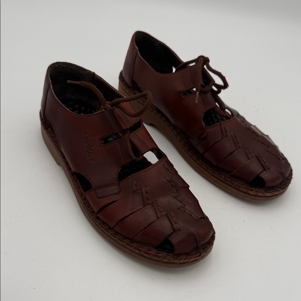 Rieker  Brown Leather fisher Sandals women 41 lace up retro casual Y2K vacation